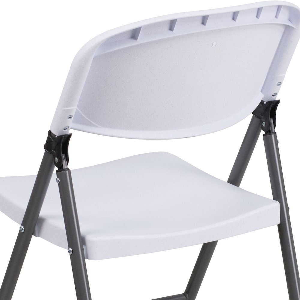 2 Pack HERCULES Series 330 lb. Capacity Granite White Plastic Folding Chair with Charcoal Frame. Picture 11