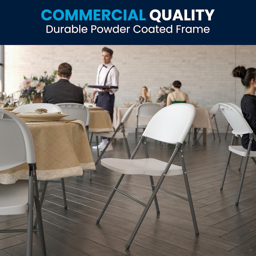 2 Pack HERCULES Series 330 lb. Capacity Granite White Plastic Folding Chair with Charcoal Frame. Picture 2