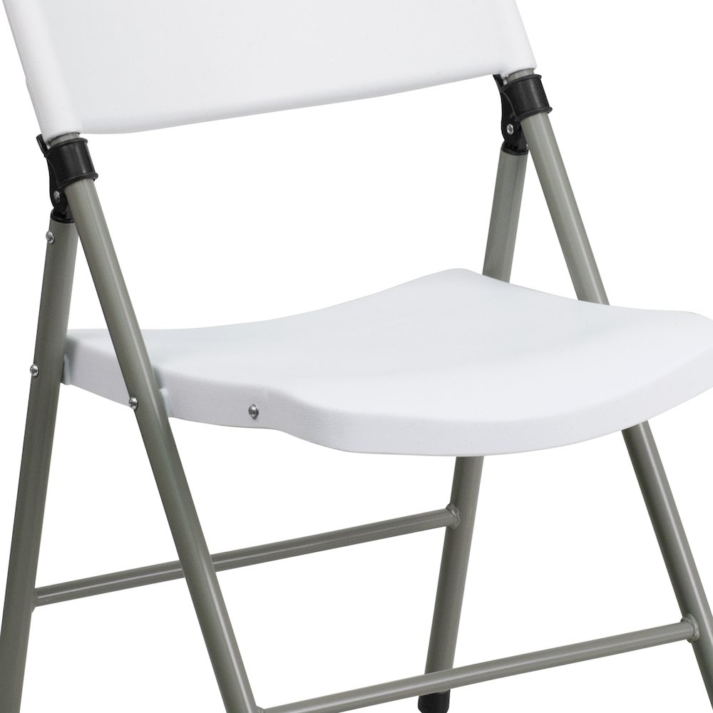 HERCULES Series White Plastic Folding Chairs | Set of 2 Lightweight Folding Chairs with Gray Frame. Picture 14