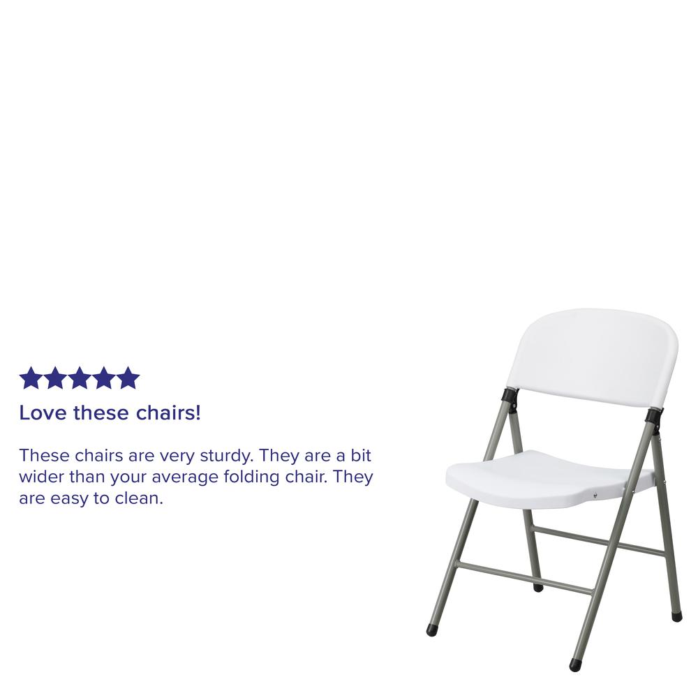 330 lb. Capacity White Plastic Folding Chair with Gray Frame. Picture 19