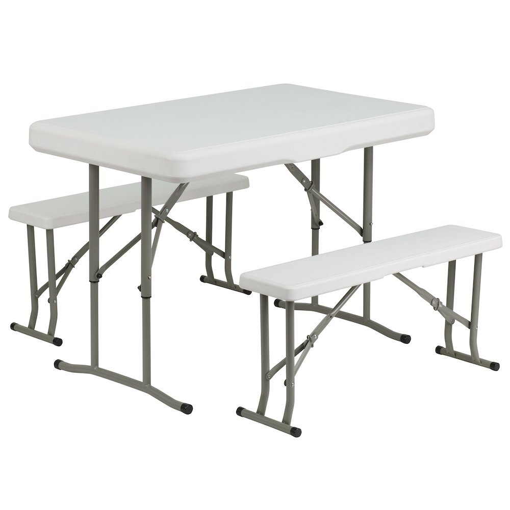 3 Piece Portable Plastic Folding Bench and Table Set. Picture 1