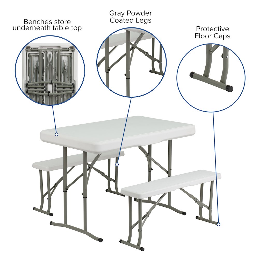 3 Piece Portable Plastic Folding Bench and Table Set. Picture 4