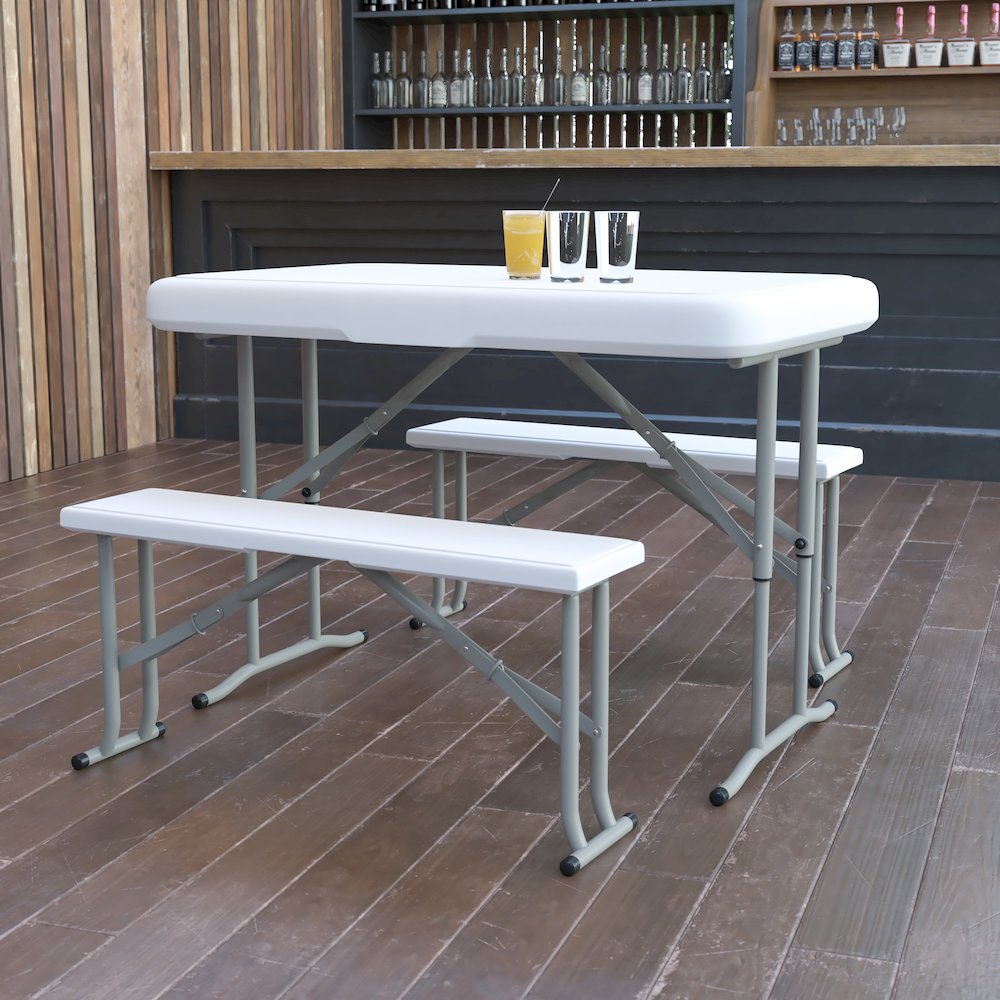 3 Piece Portable Plastic Folding Bench and Table Set. Picture 2