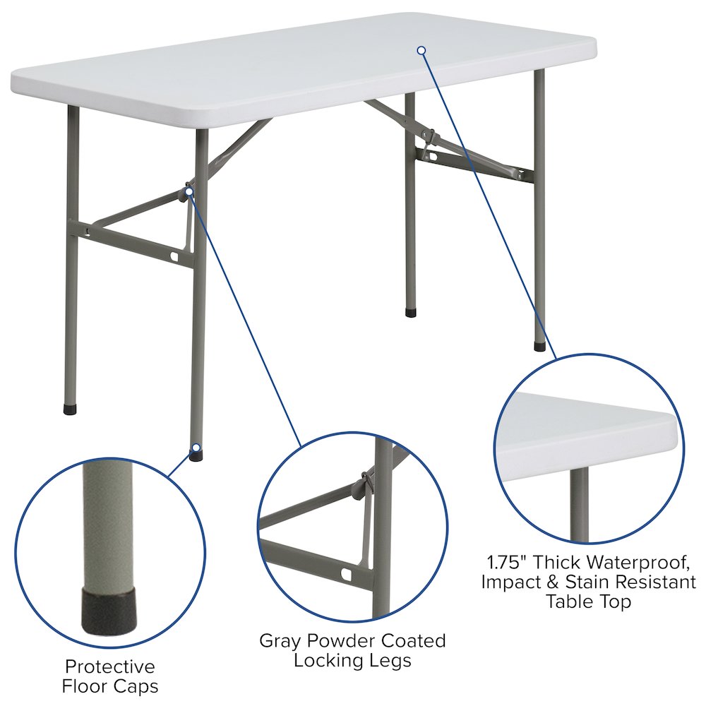 4-Foot Granite White Plastic Folding Table. Picture 5