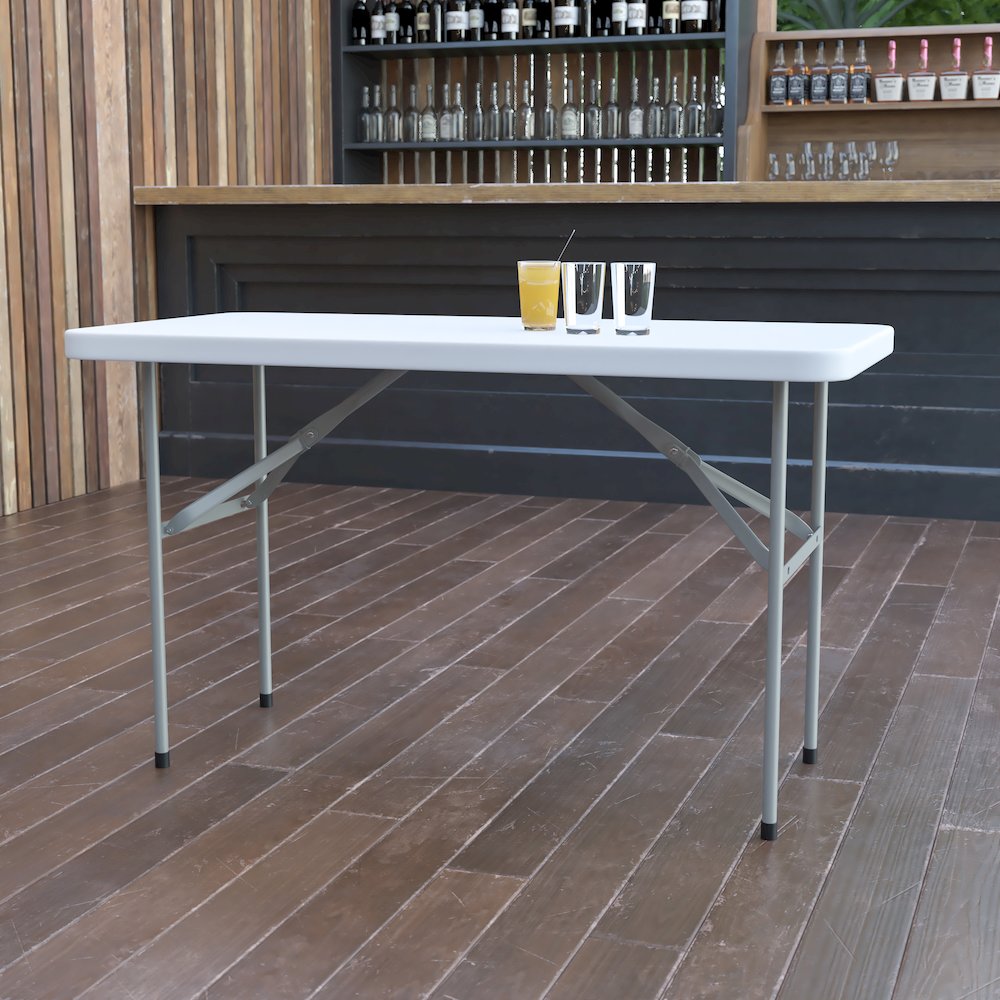 4-Foot Granite White Plastic Folding Table. Picture 2