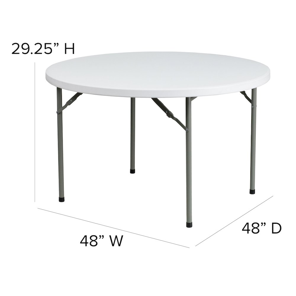 4-Foot Round Granite White Plastic Folding Table. Picture 5