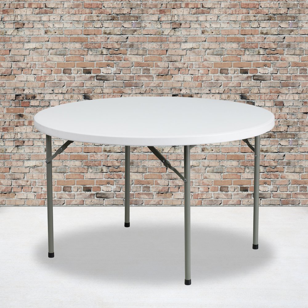 4-Foot Round Granite White Plastic Folding Table. Picture 2