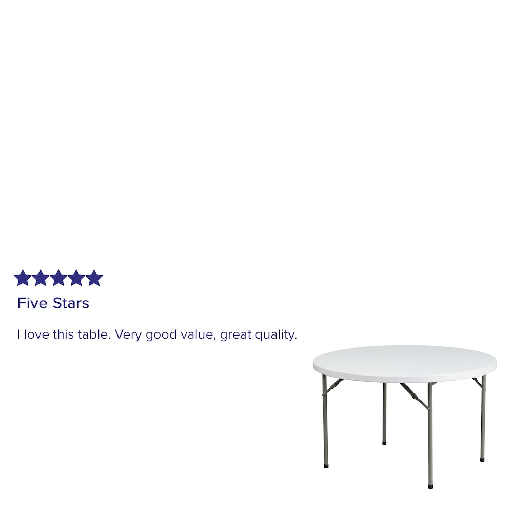 4-Foot Round Granite White Plastic Folding Table. Picture 4