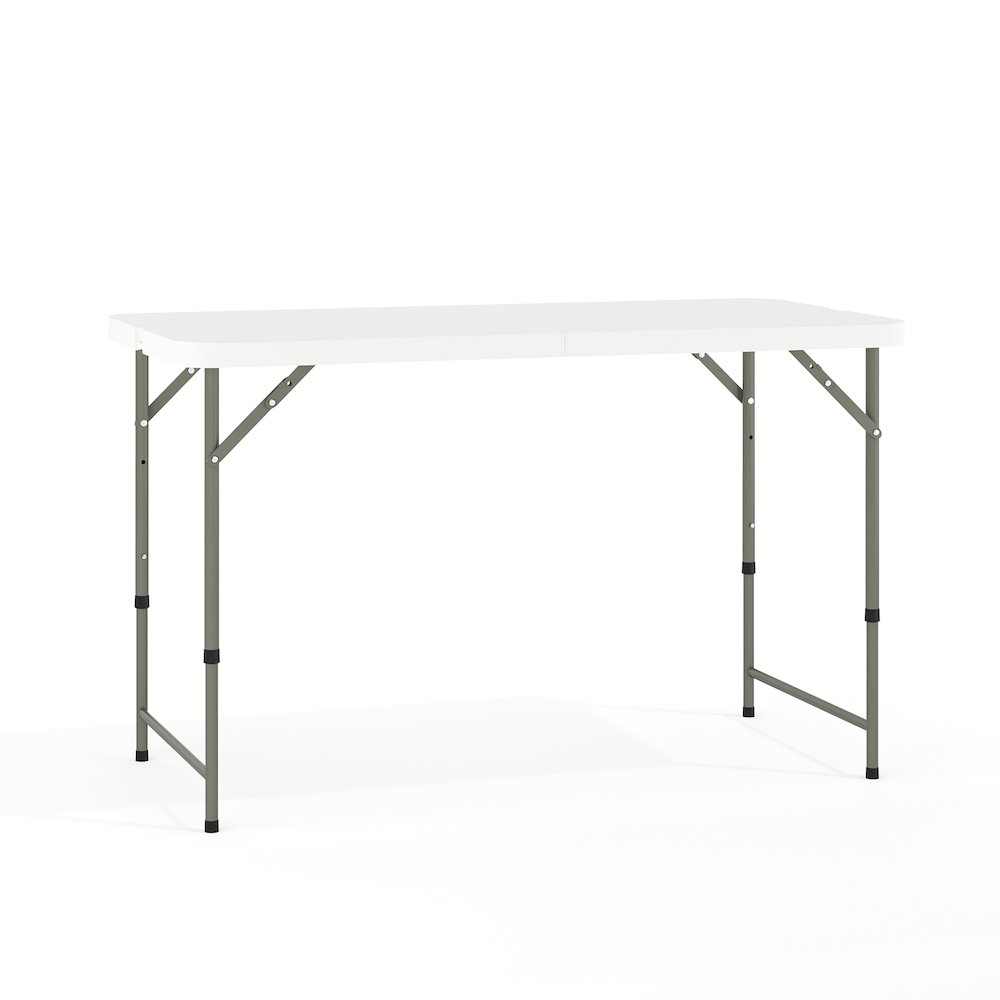 4-Foot Height Adjustable Bi-Fold Granite White Plastic Folding Table. Picture 3