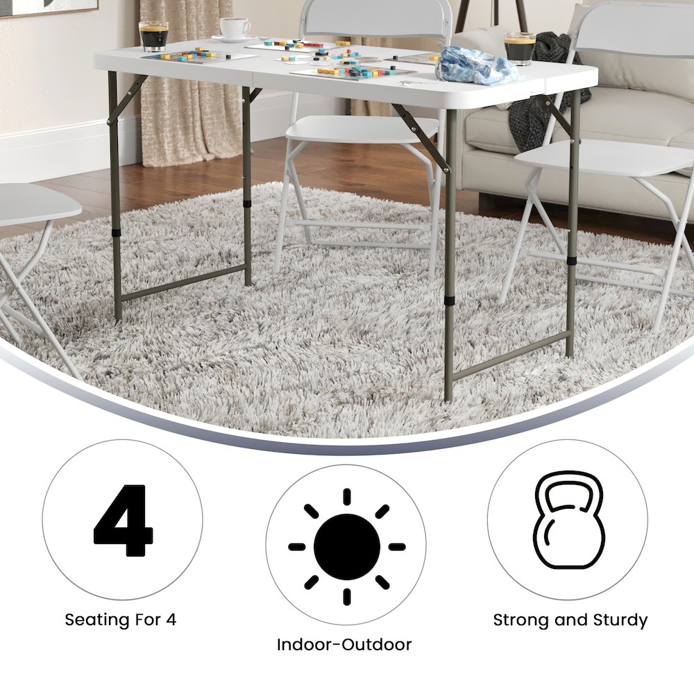 4-Foot Height Adjustable Bi-Fold Granite White Plastic Folding Table. Picture 6