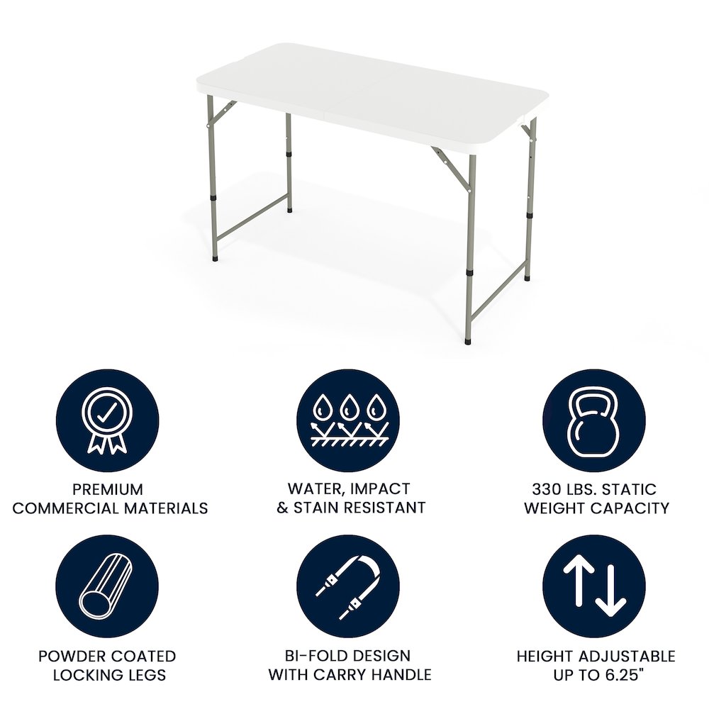 4-Foot Height Adjustable Bi-Fold Granite White Plastic Folding Table. Picture 5