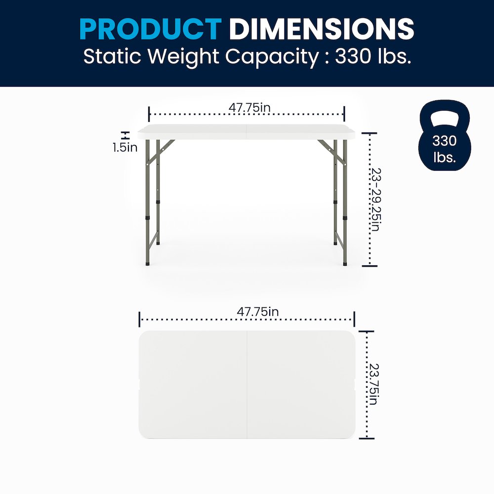 4-Foot Height Adjustable Bi-Fold Granite White Plastic Folding Table. Picture 8