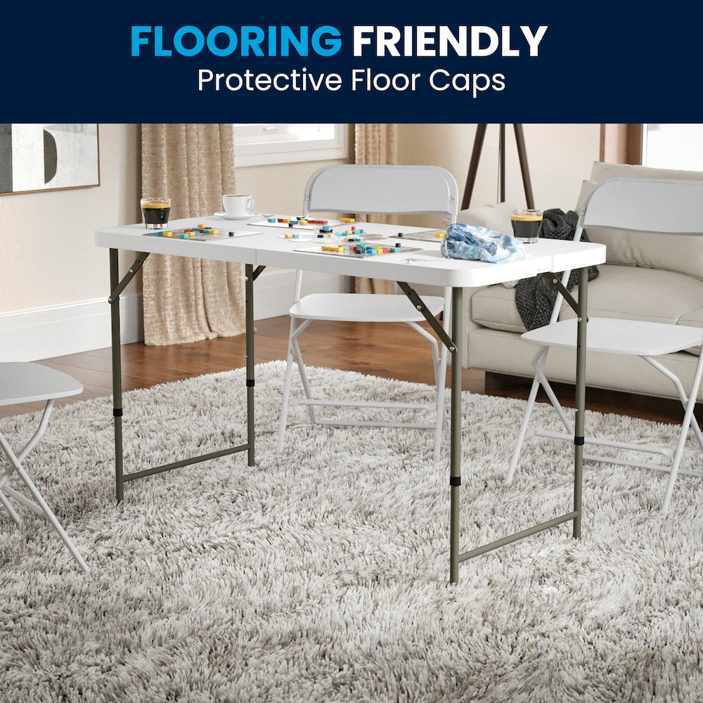 4-Foot Height Adjustable Bi-Fold Granite White Plastic Folding Table. Picture 9