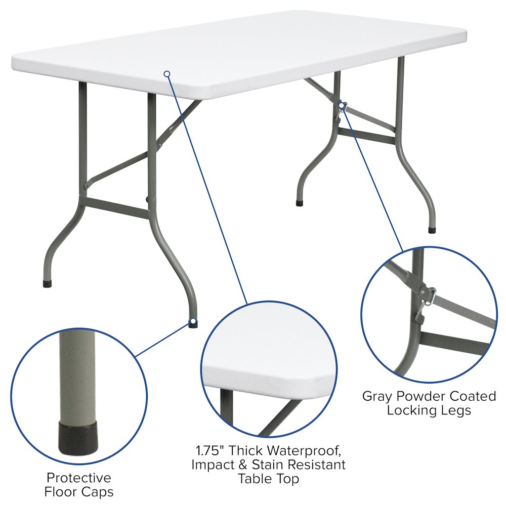 5Foot Granite White Plastic Folding Table. Picture 5