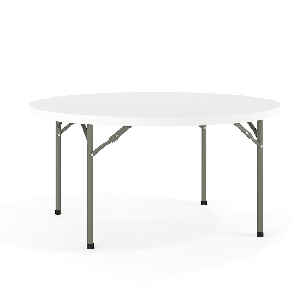 5-Foot Round Granite White Plastic Folding Table. Picture 1