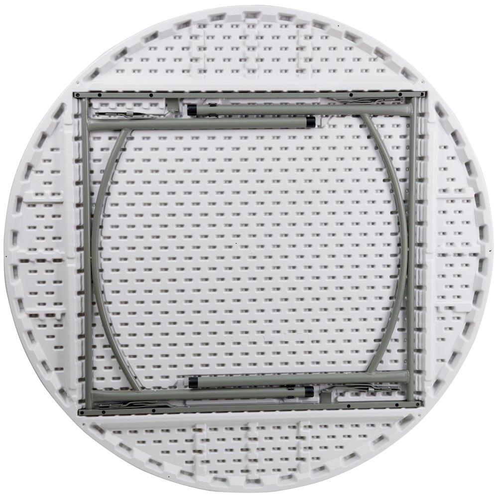 5-Foot Round Granite White Plastic Folding Table. Picture 3