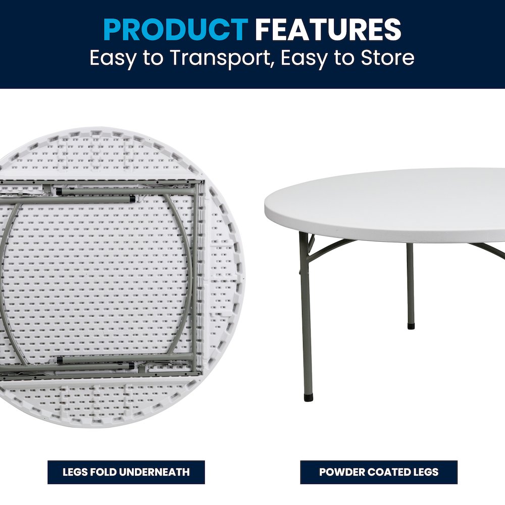 5-Foot Round Granite White Plastic Folding Table. Picture 10