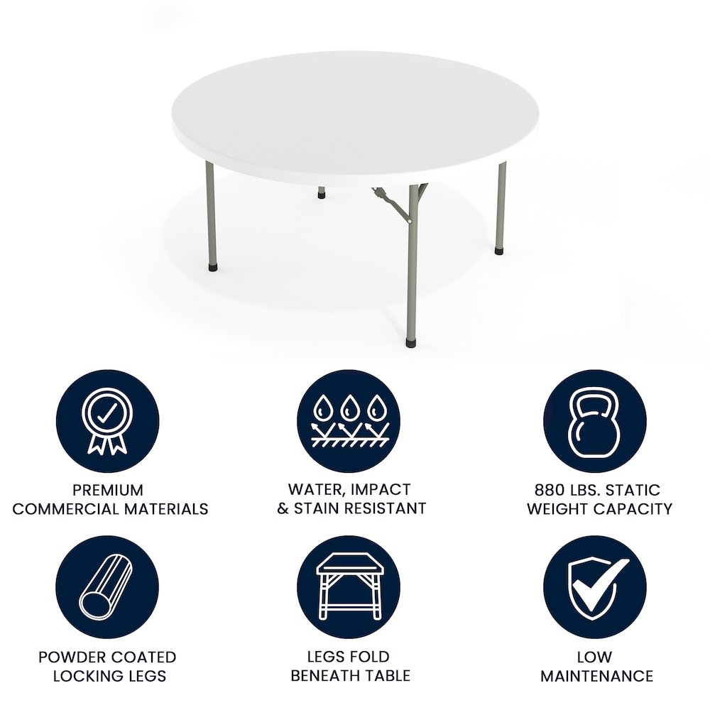 5-Foot Round Granite White Plastic Folding Table. Picture 7
