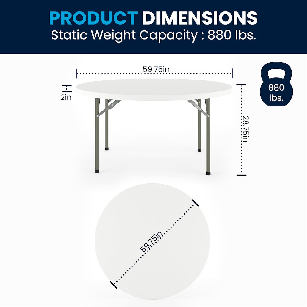 5-Foot Round Granite White Plastic Folding Table. Picture 11