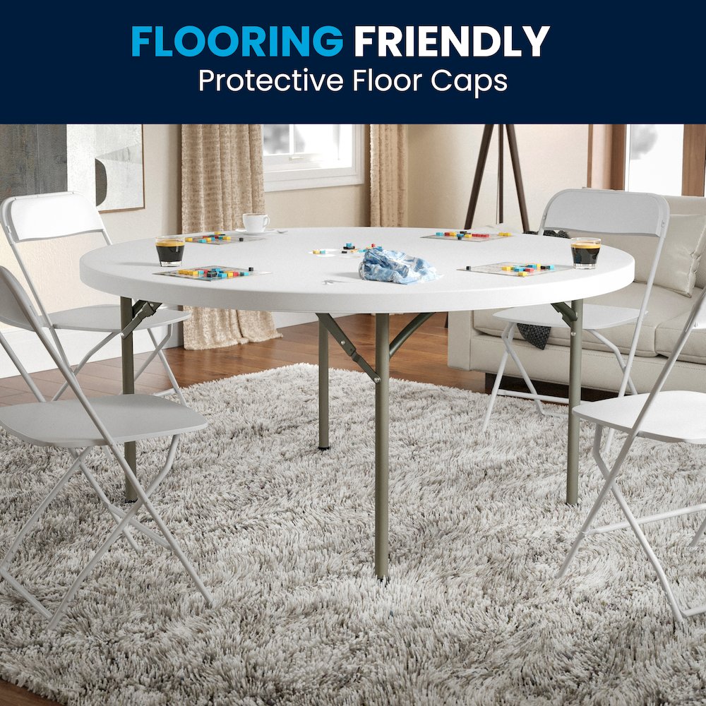 5-Foot Round Granite White Plastic Folding Table. Picture 12