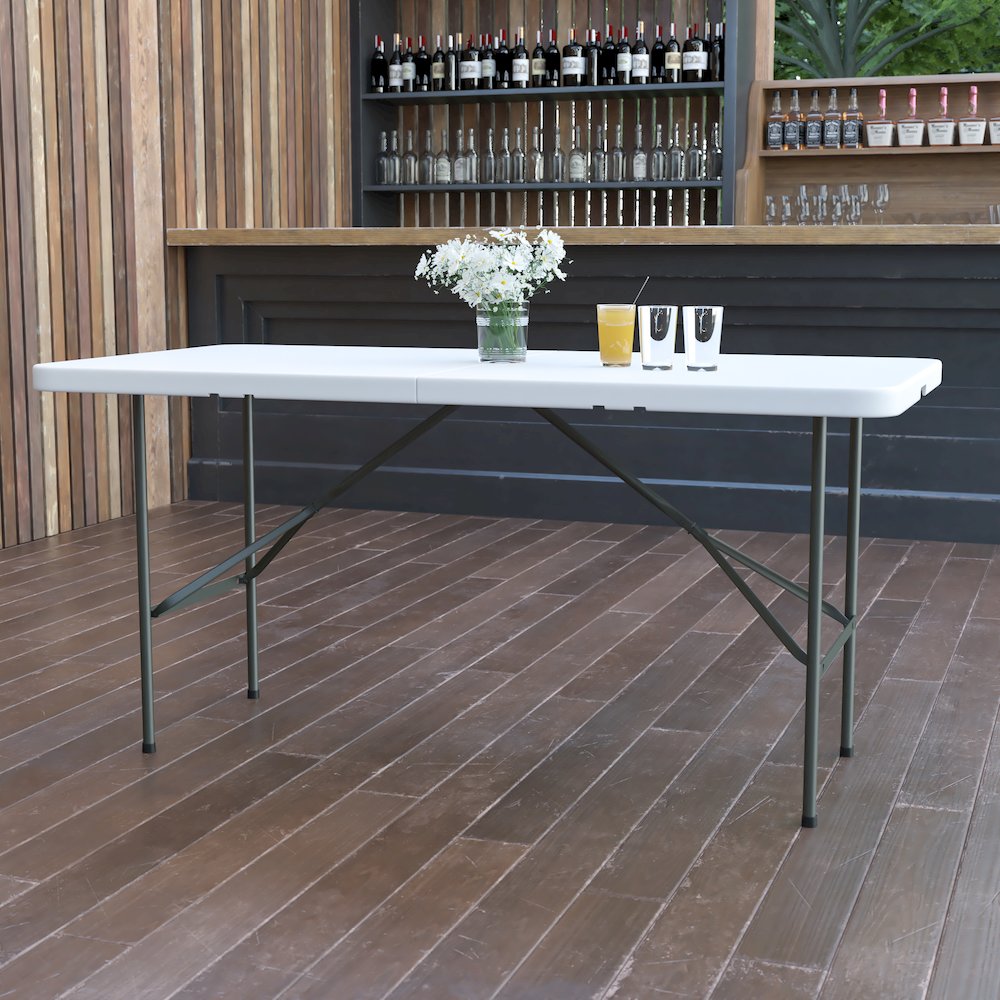 5-Foot Bi-Fold Granite White Plastic Folding Table. Picture 2