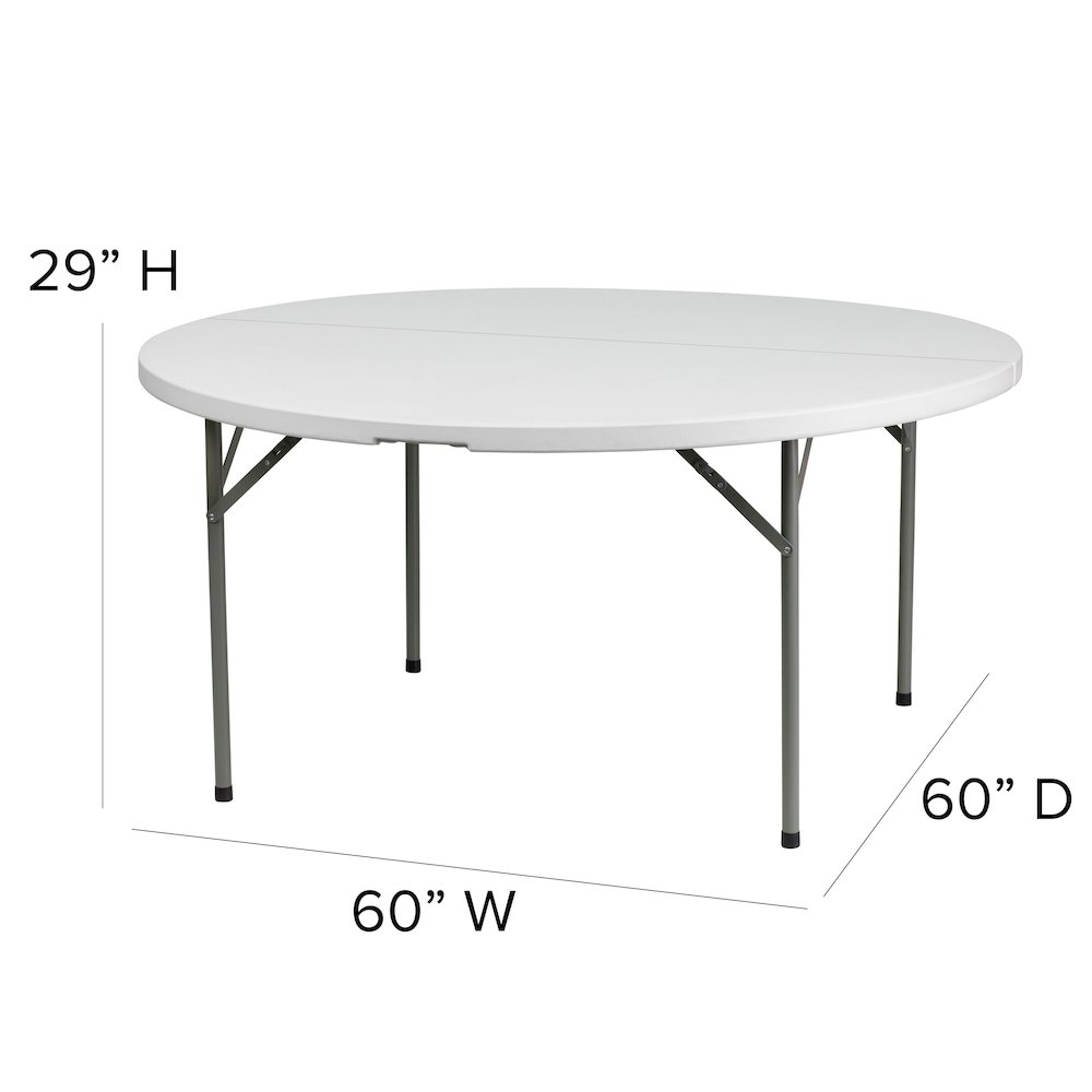5 - Foot Round Granite White Plastic Folding Table. Picture 2