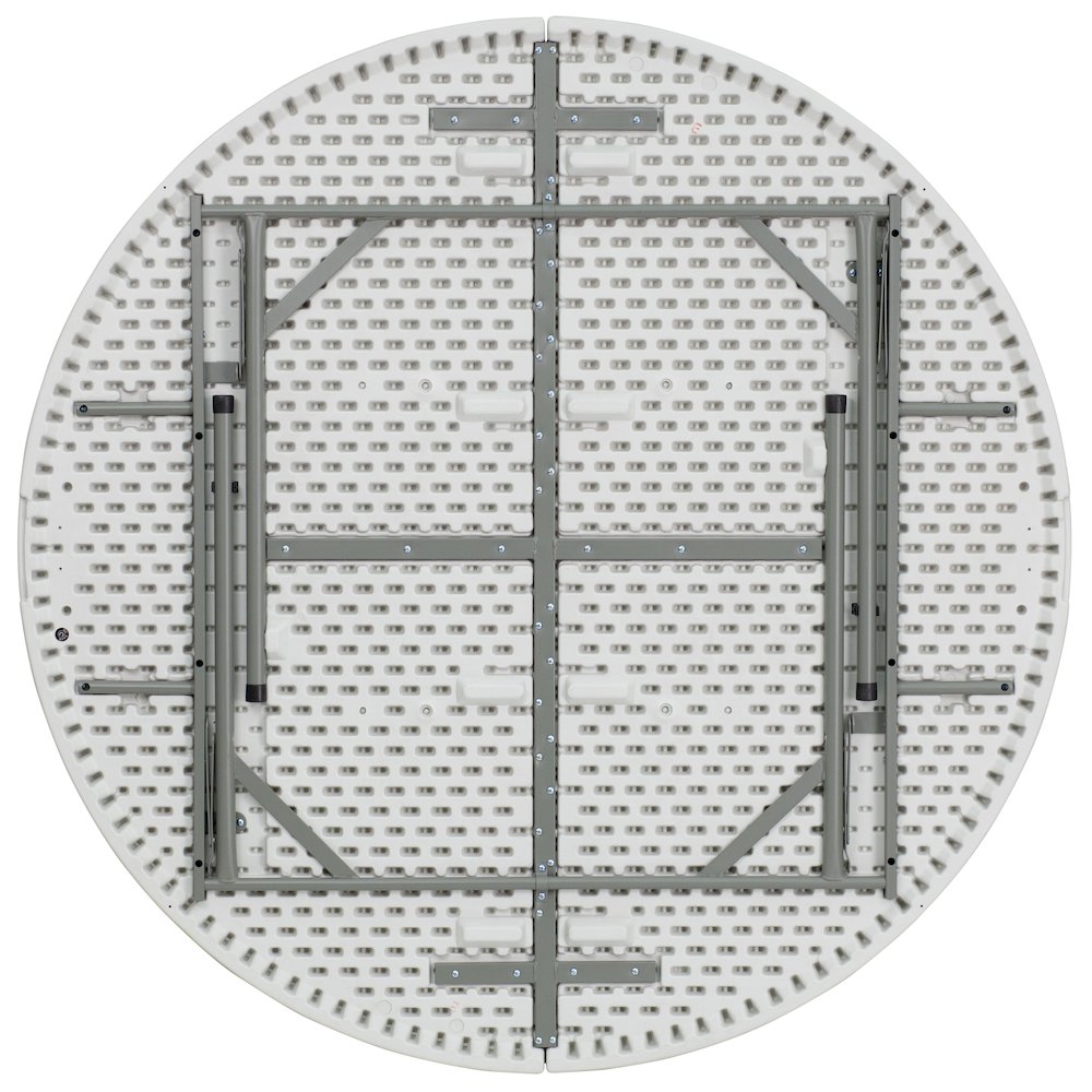 5 - Foot Round Granite White Plastic Folding Table. Picture 3