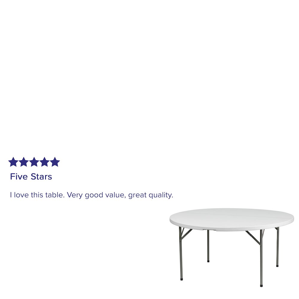 5 - Foot Round Granite White Plastic Folding Table. Picture 6