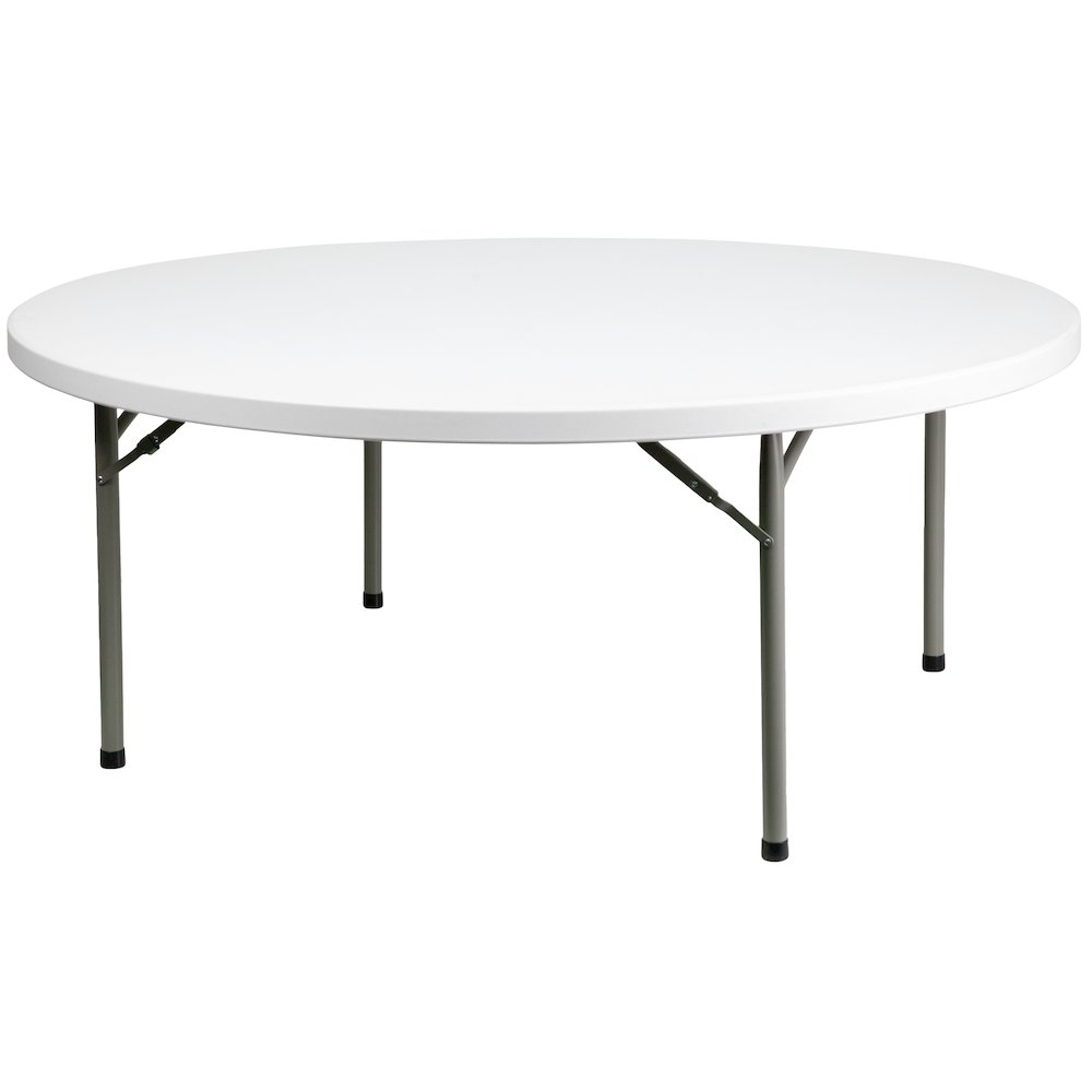 6-Foot Round Granite White Plastic Folding Table. Picture 1