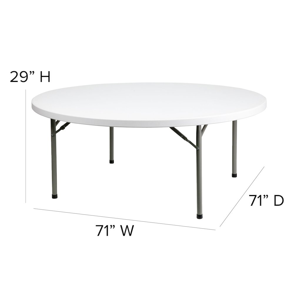 6-Foot Round Granite White Plastic Folding Table. Picture 6