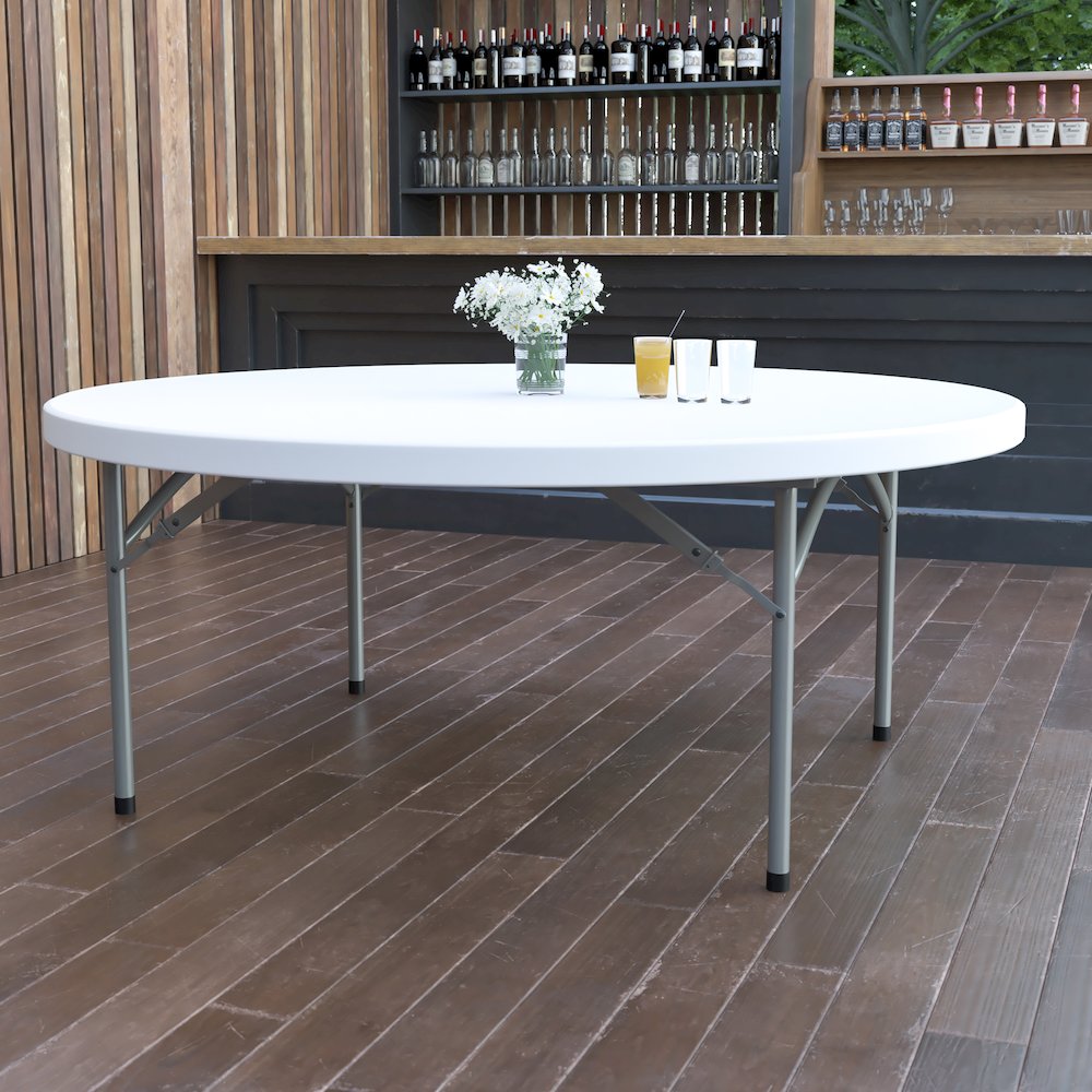 6-Foot Round Granite White Plastic Folding Table. Picture 2