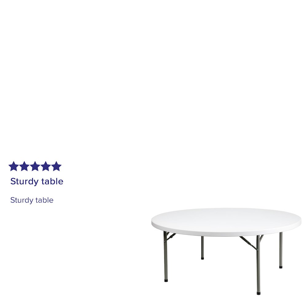 6-Foot Round Granite White Plastic Folding Table. Picture 4
