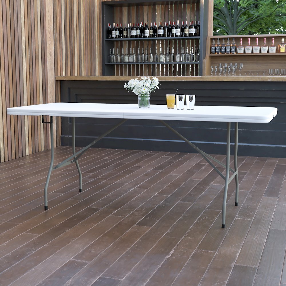 6-Foot Bi-Fold Granite White Plastic Banquet and Event Folding Table. Picture 2