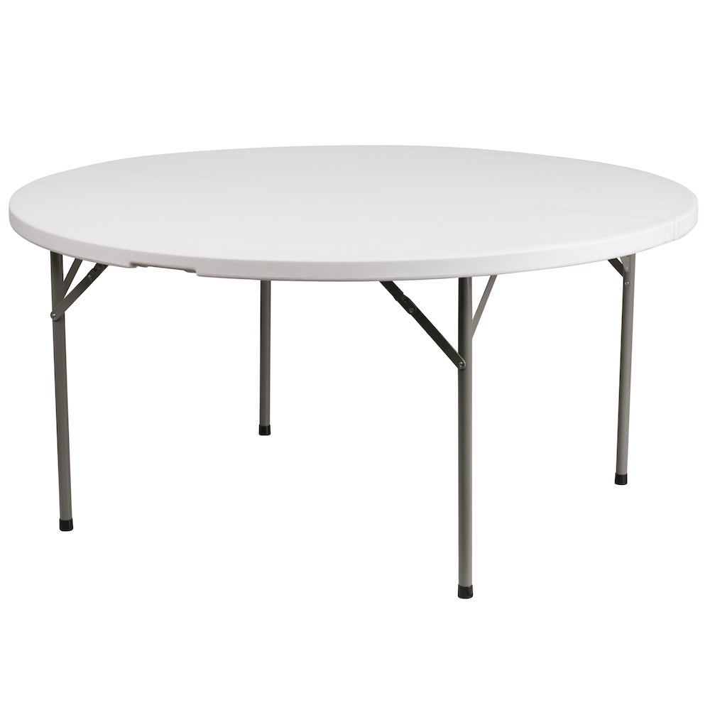 5-Foot Round Granite White Plastic Folding Table. Picture 1