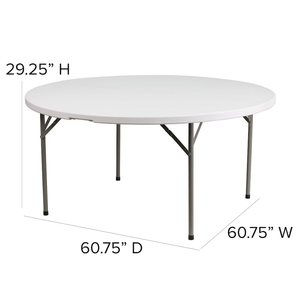 5-Foot Round Granite White Plastic Folding Table. Picture 5