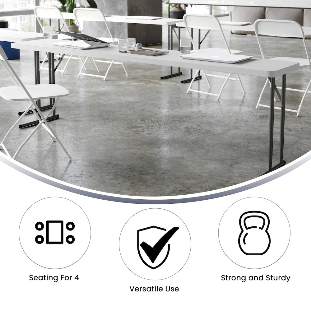 8-Foot Granite White Plastic Folding Training Table. Picture 5
