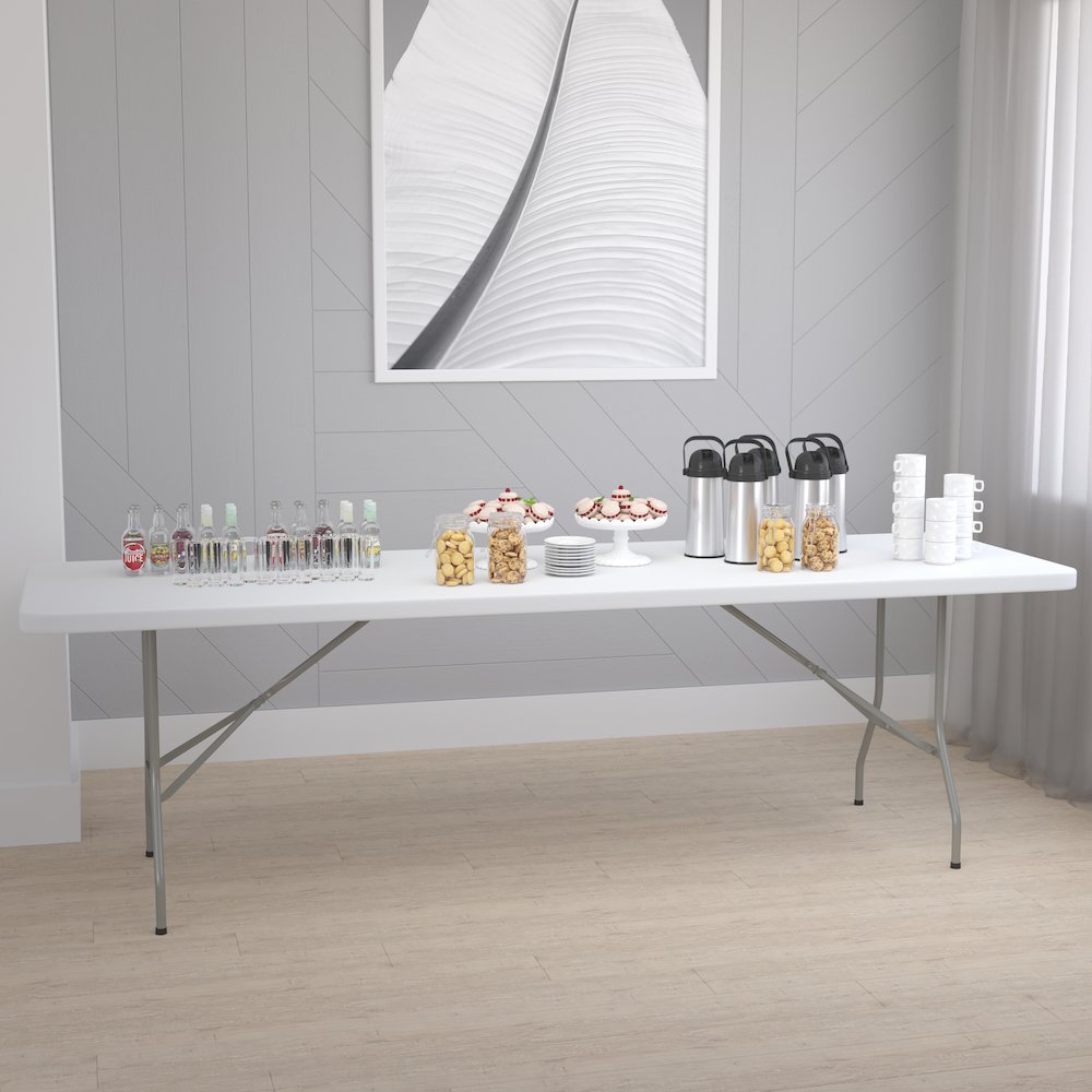 8-Foot Granite White Plastic Folding Table. Picture 2