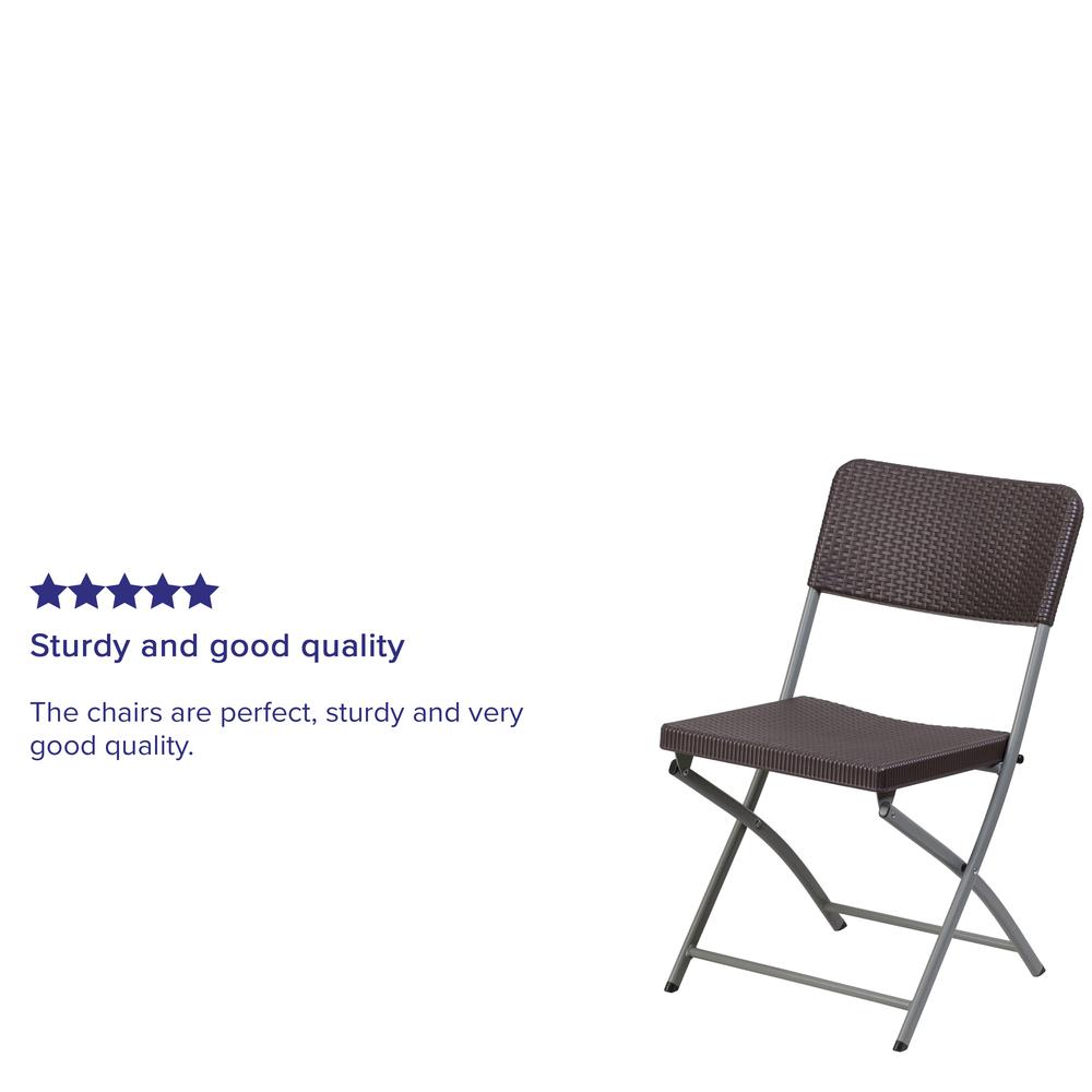 Brown Rattan Plastic Folding Chair with Gray Frame. Picture 17