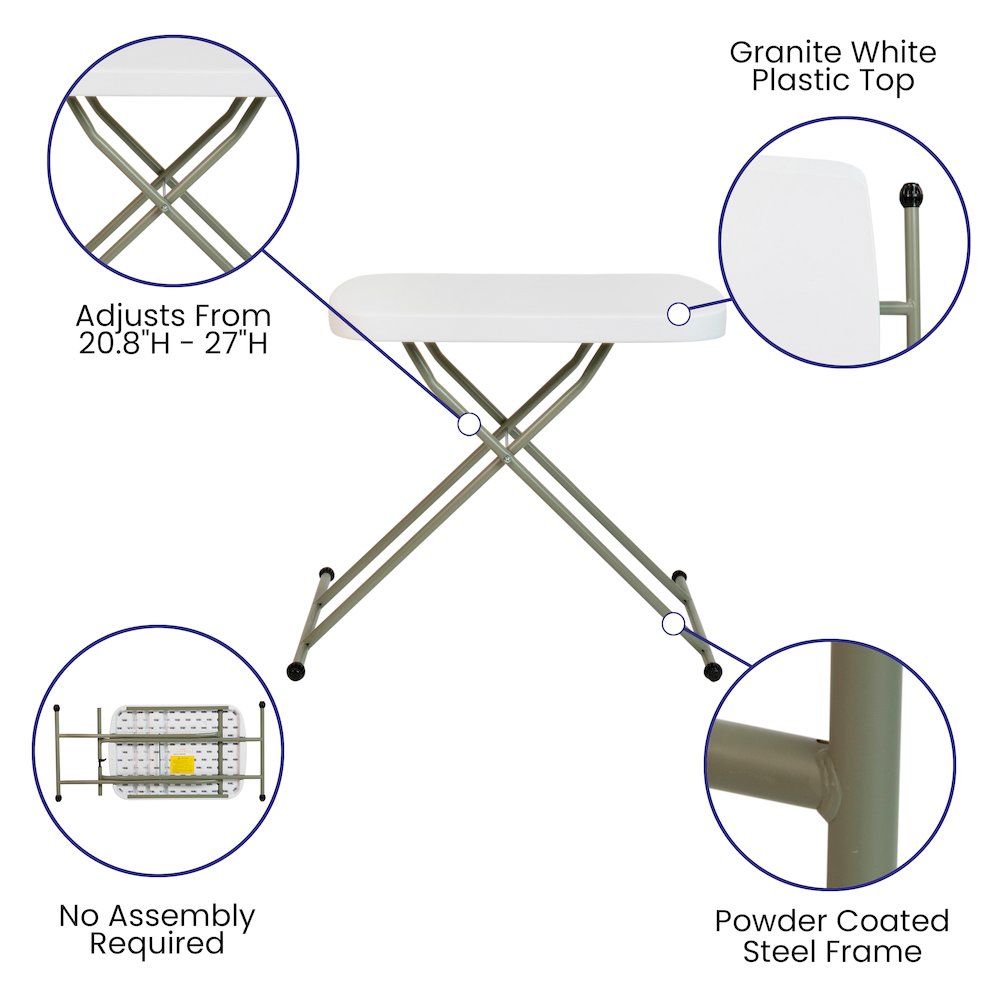 26 Inch Granite White Plastic Folding Table, Side Table, Laptop Table, TV Tray. Picture 4