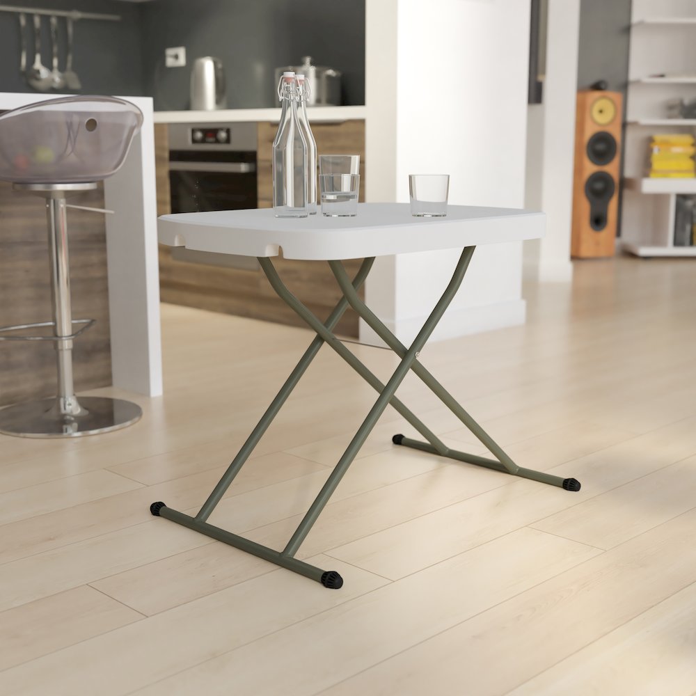 26 Inch Granite White Plastic Folding Table, Side Table, Laptop Table, TV Tray. Picture 6