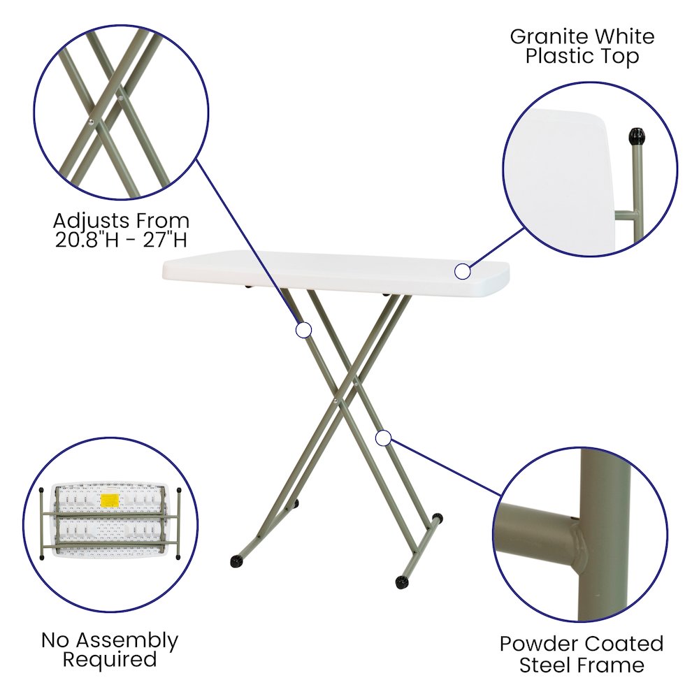 30 Inch Granite White Plastic Folding Table, Side Table, Laptop Table, TV Tray. Picture 4