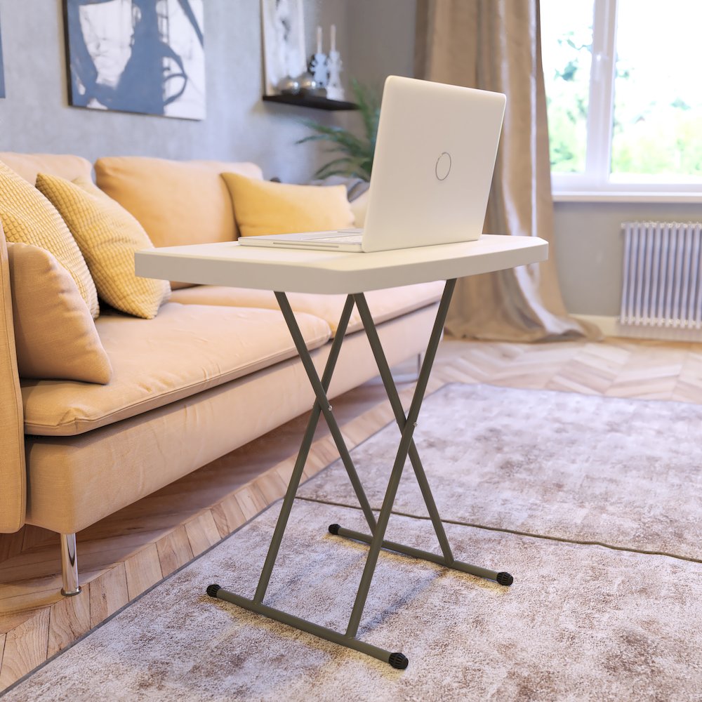 30 Inch Granite White Plastic Folding Table, Side Table, Laptop Table, TV Tray. Picture 2