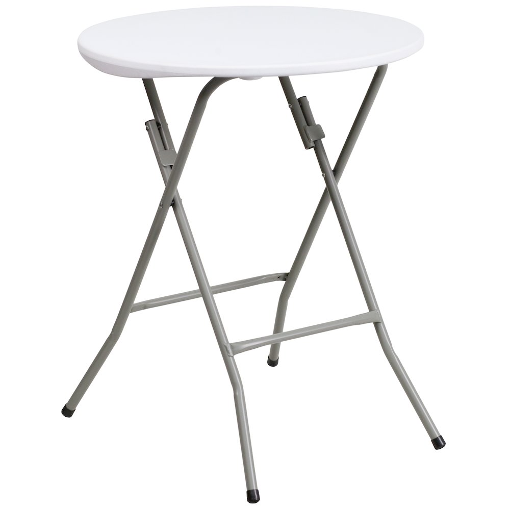 2-Foot Round Granite White Plastic Folding Table. Picture 1