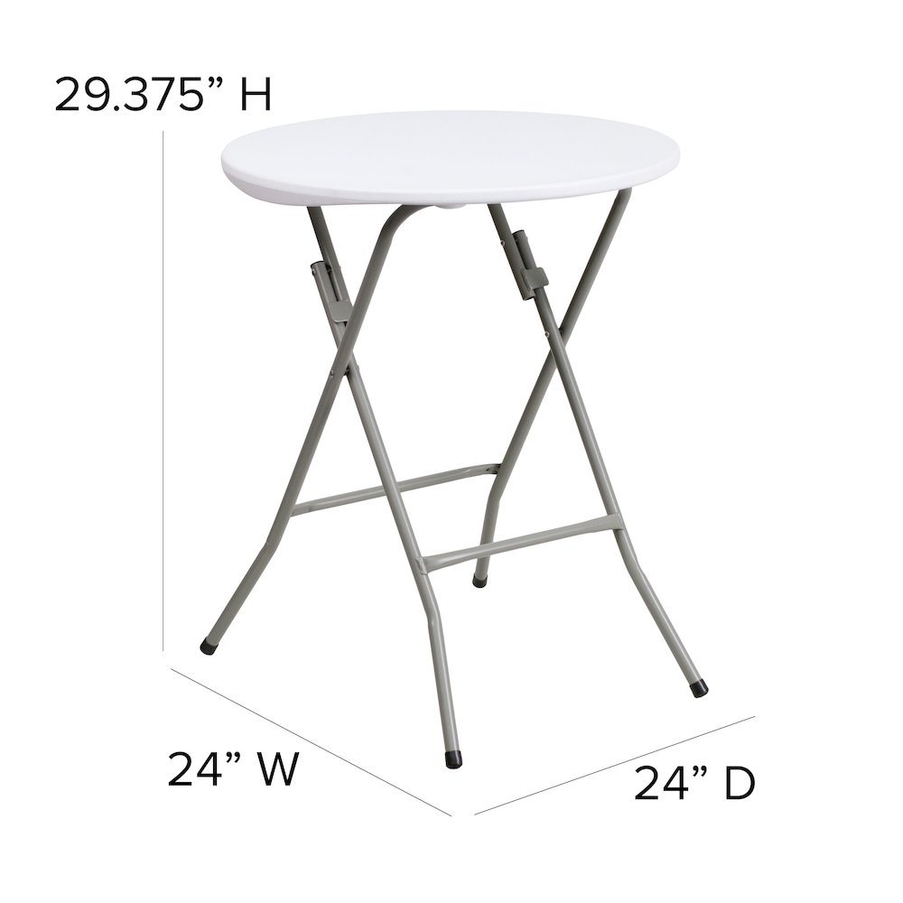 2-Foot Round Granite White Plastic Folding Table. Picture 6