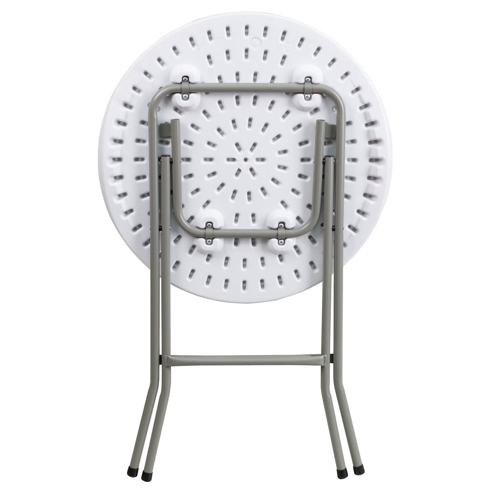 2-Foot Round Granite White Plastic Folding Table. Picture 8