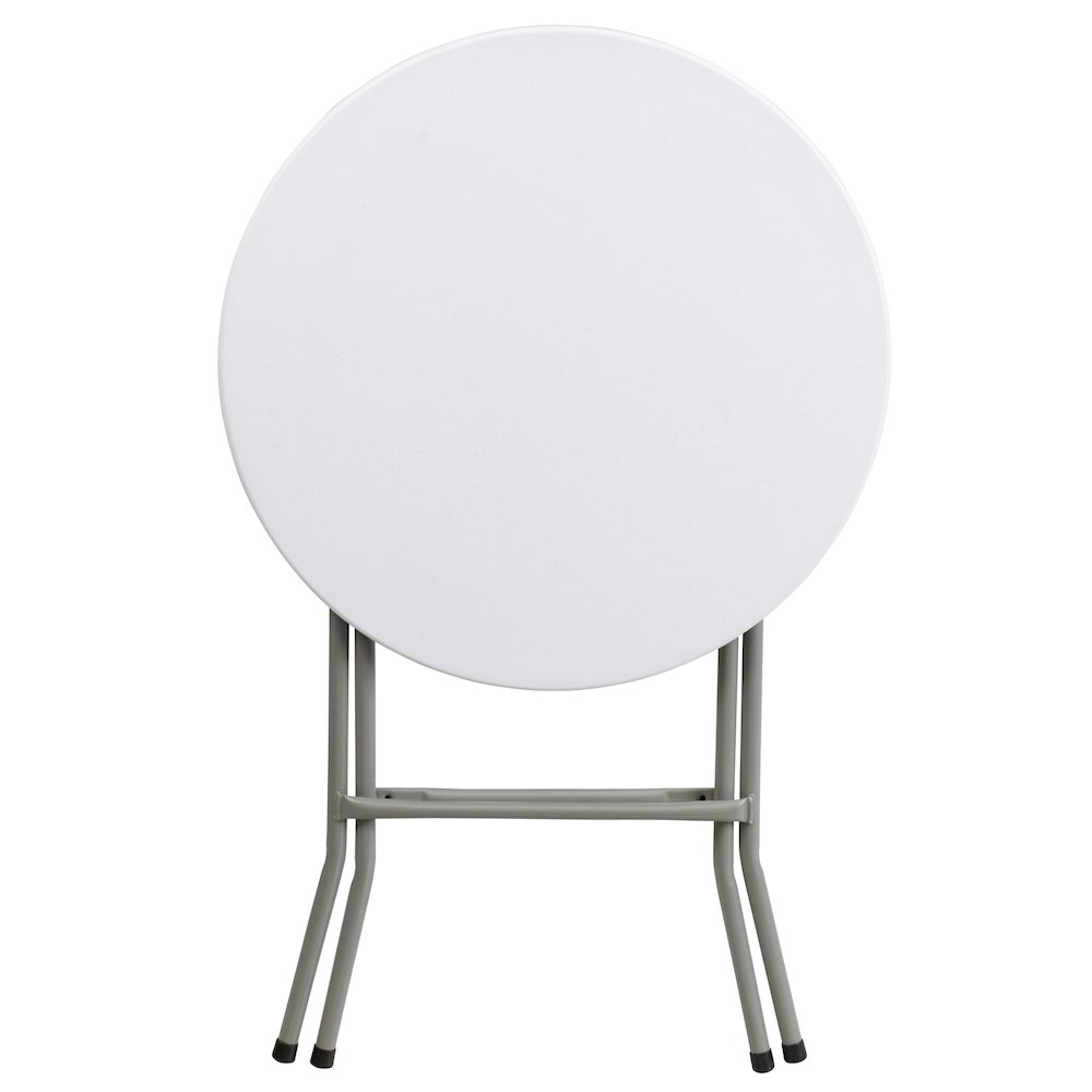 2-Foot Round Granite White Plastic Folding Table. Picture 7