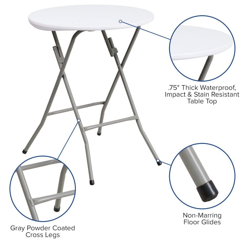 2-Foot Round Granite White Plastic Folding Table. Picture 5