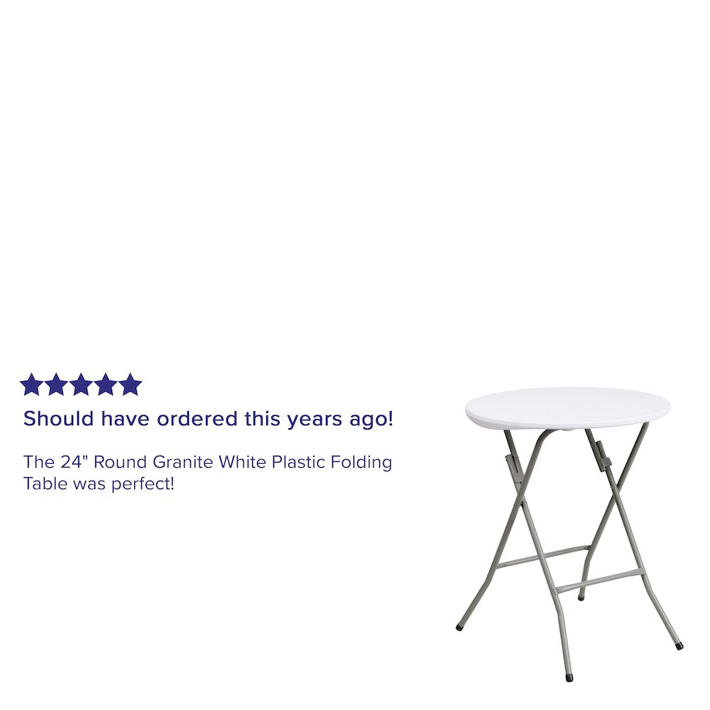 2-Foot Round Granite White Plastic Folding Table. Picture 4