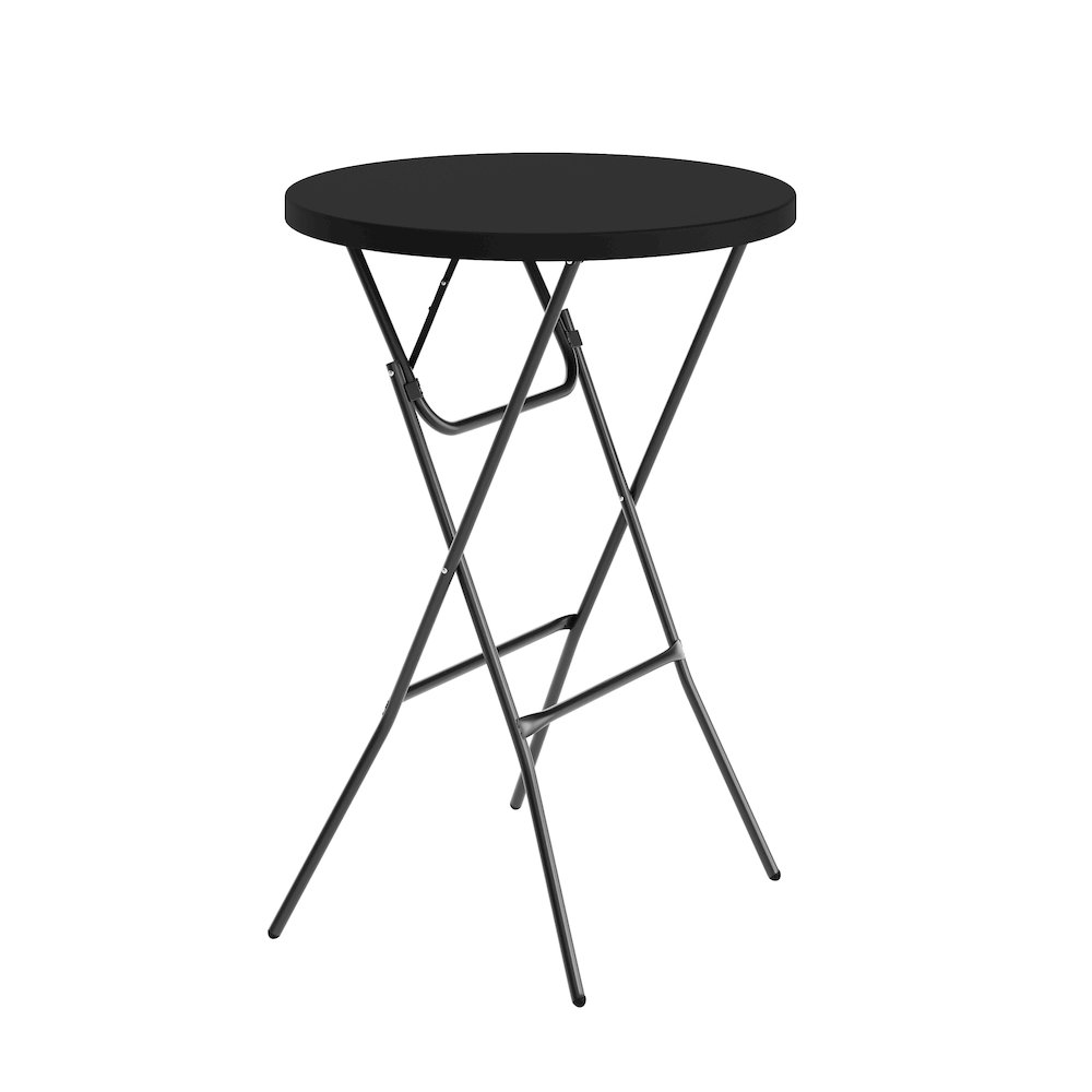 Elon Commercial Grade 2.6-Foot Round Black Plastic Bar Height Folding Table. Picture 1
