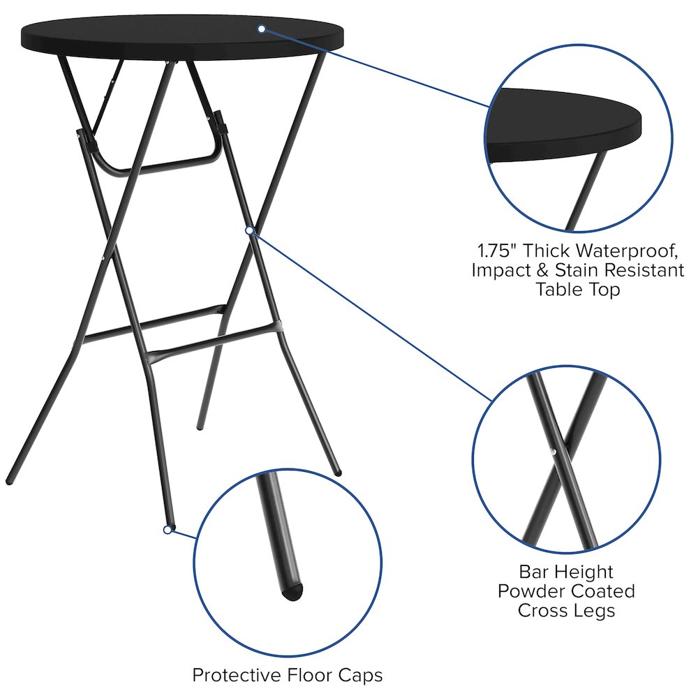 Elon Commercial Grade 2.6-Foot Round Black Plastic Bar Height Folding Table. Picture 4